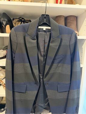Veronica Beard Navy and Black Horizontal Stripe Blazer